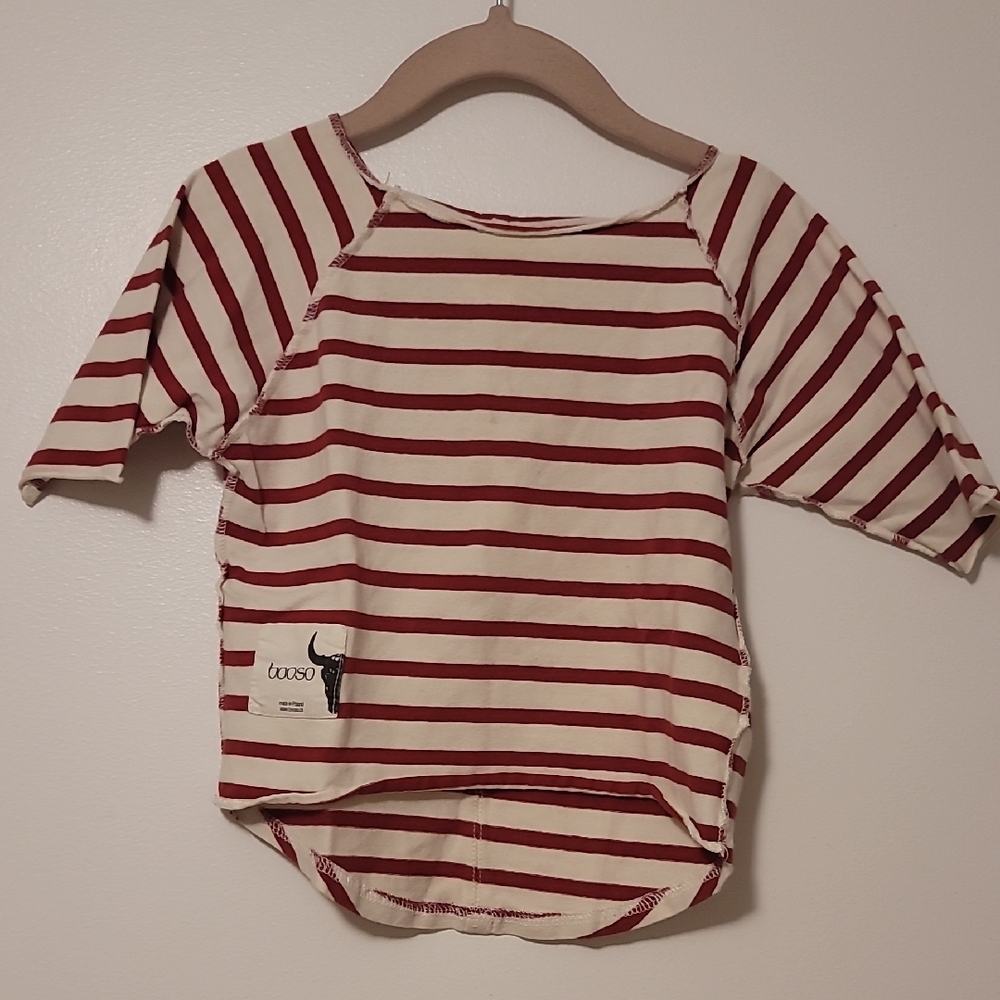 Booso Red and White Striped Short Sleeve Tee